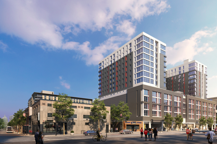 Rendering of the Lake Street Ramp Redevelopment from the corner of Lake Street and State Street