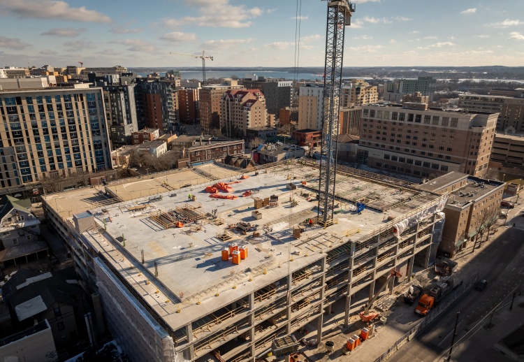 Construction progress on the State Street Ramp Redevelopment project on January 3, 2025