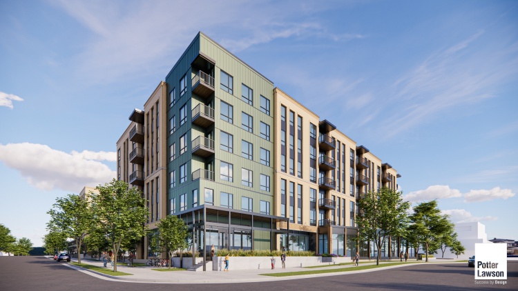 Rendering of new designs for the proposed Park Badger redevelopment, viewed from the intersection of Park Street and Badger Road