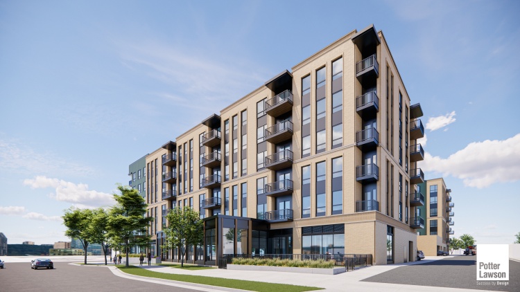 Rendering of new designs for the proposed Park Badger redevelopment, looking southwest down Park Street