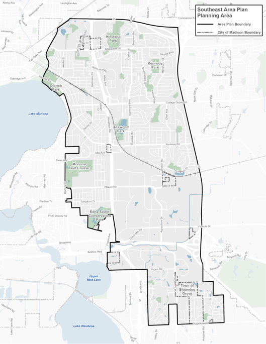 Map showing the Southeast Area Plan boundaries