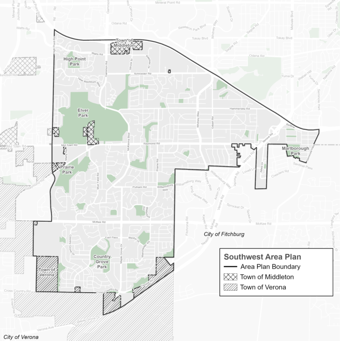 Map showing the Southwest Area Plan boundaries