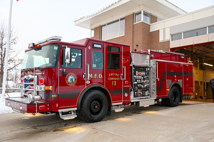 Engine 13 on display outside of Fire Station 13