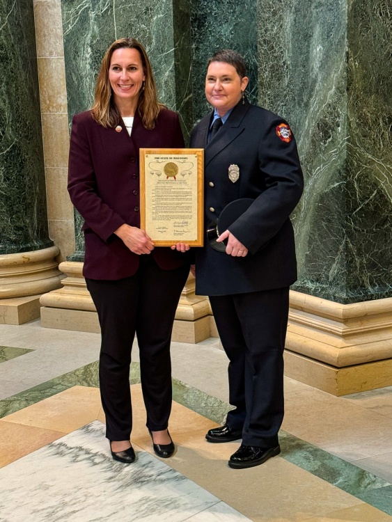 Representative Melissa Ratcliff with Firefighter/Paramedic Ruth Savard.