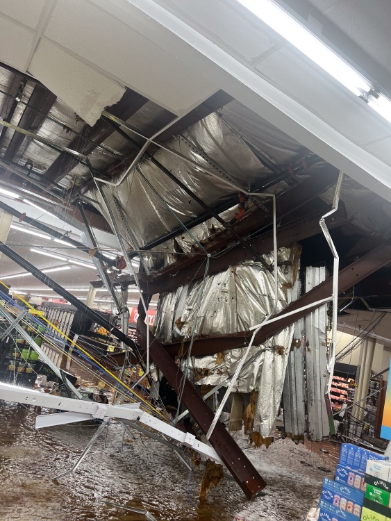 Up-close view of the ceiling collapse
