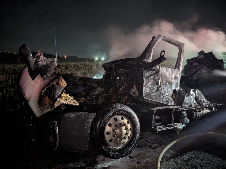 Totaled cab of a tractor trailer