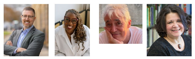 Four headshots for featured authors appearing at the 25th annual Fall Celebration of the Wisconsin Book Festival Oct 15-18, 2026.