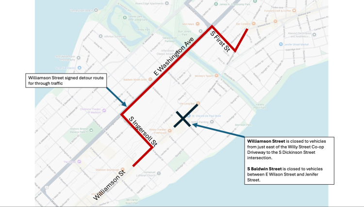 Traffic is being diverted off Williamson Street onto East Washington Avenue