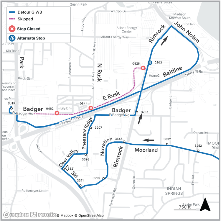 Map showing Route G detour.
