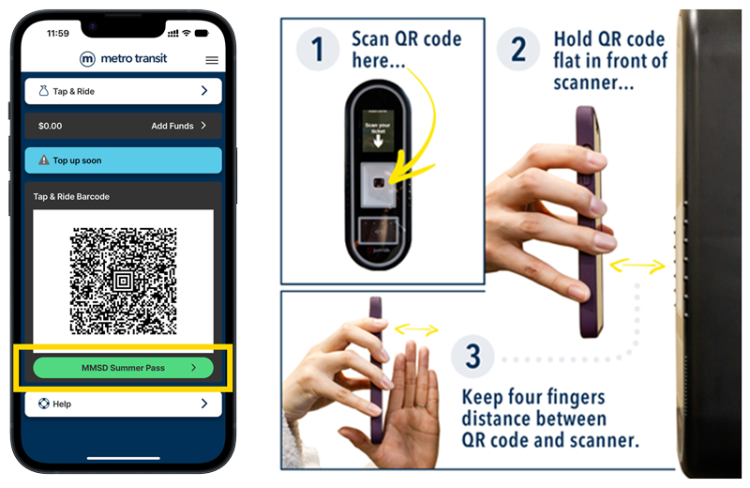 Split-screen image displaying a mobile app barcode alongside step-by-step instructions for scanning a QR code.