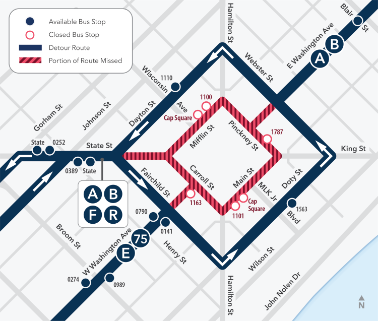bus stops around the square are closed