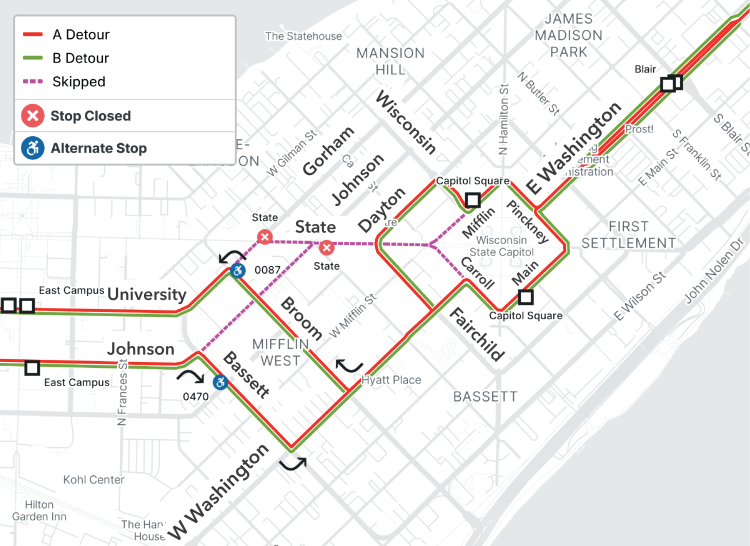 detour map for route a and b