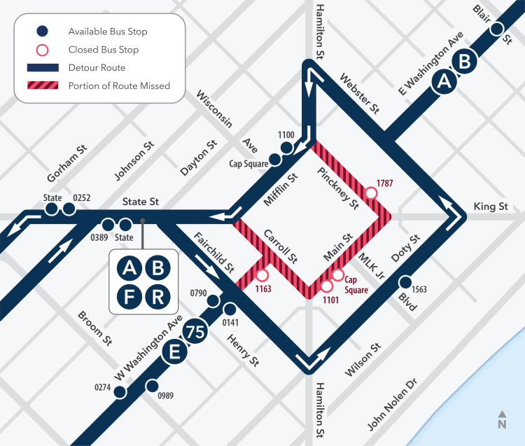 stops on pinckney and main closed