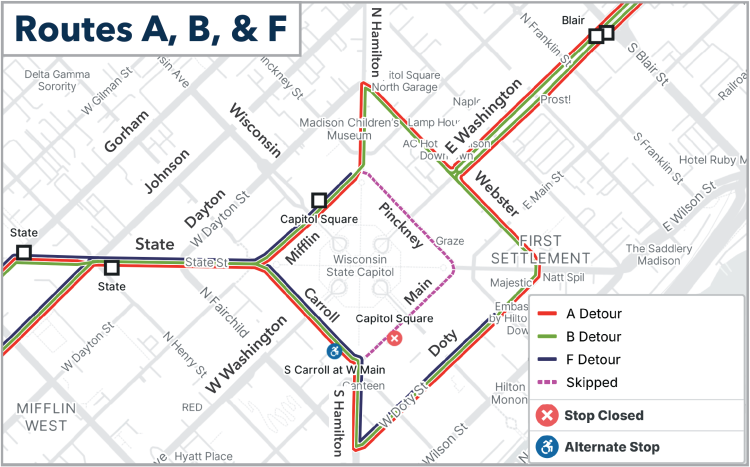 map of pinckney and main closures