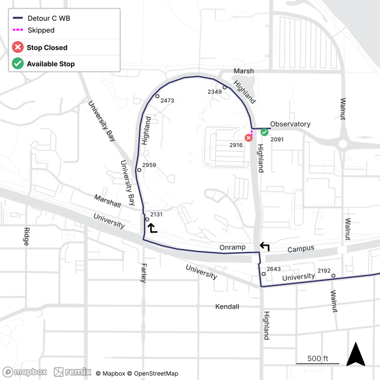 westbound stop on highland at observatory is closed