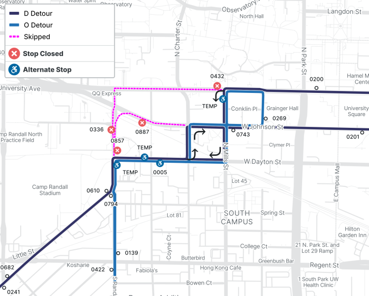 detour map for routes d and o