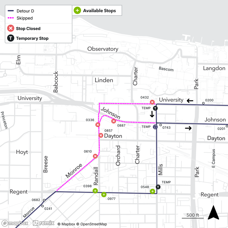 detour map for route d, road closures by camp randall