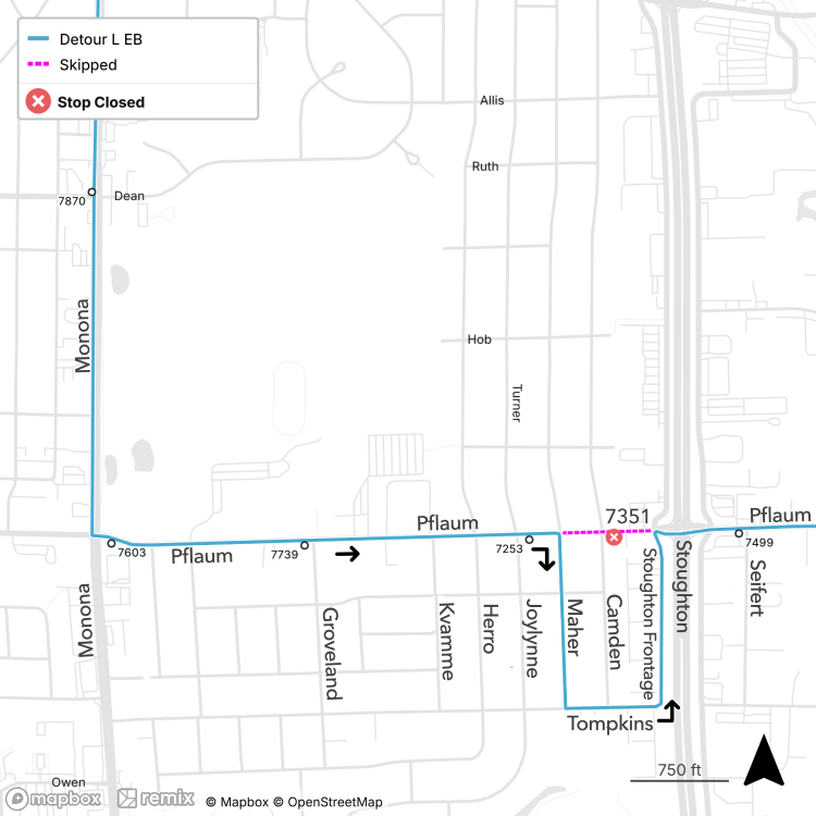 A portion of Pflaum Rd. is closed.