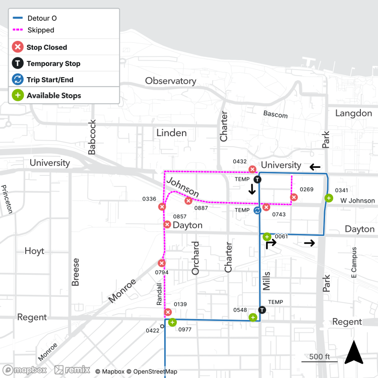 route o detour map, road closures near camp randall