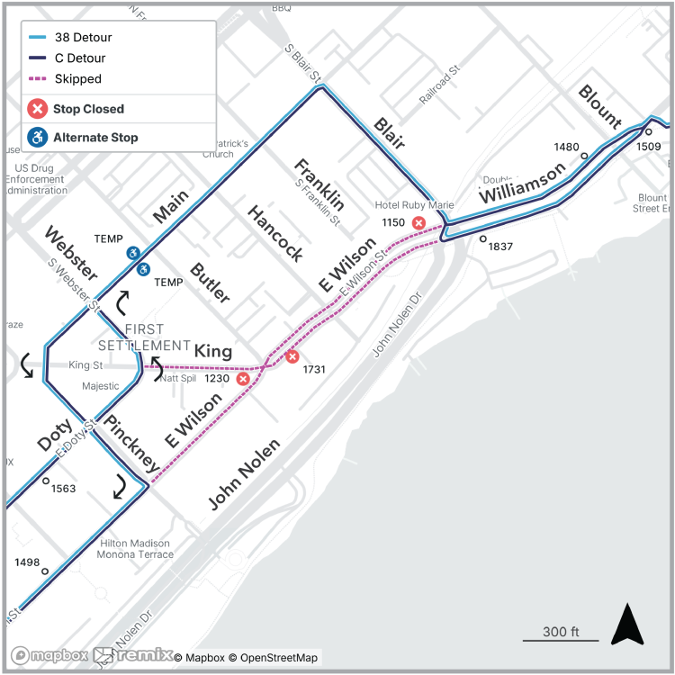 E. Wilson detour map