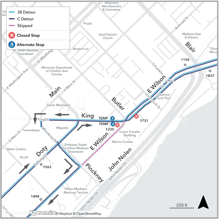 map of E. Wilson St. closure