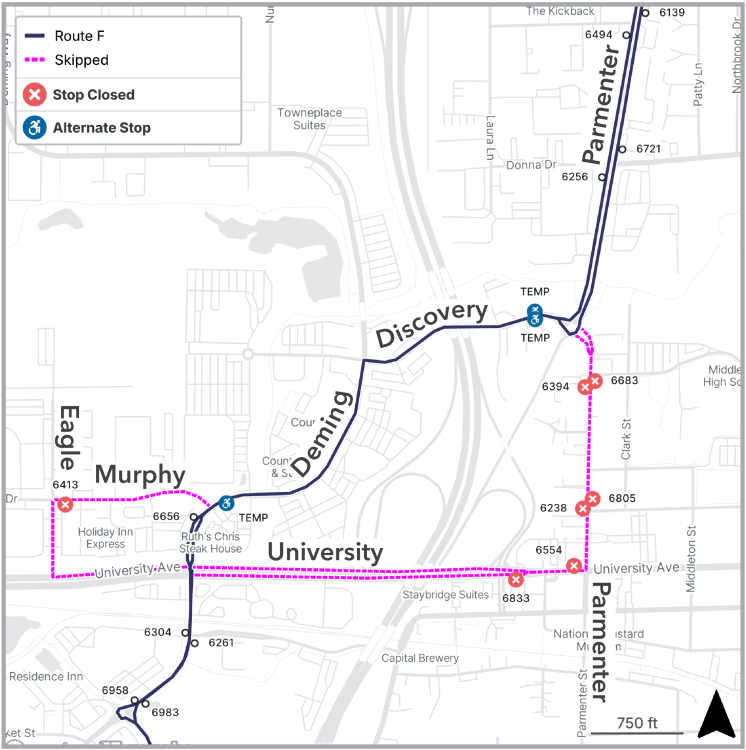 route f detour map