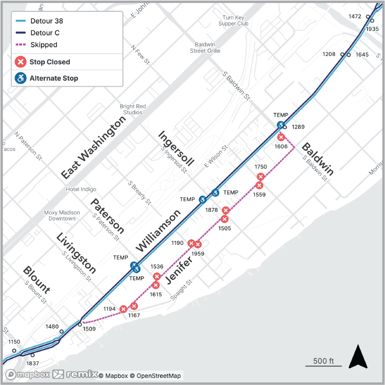 jenifer st closure for routes c & 38
