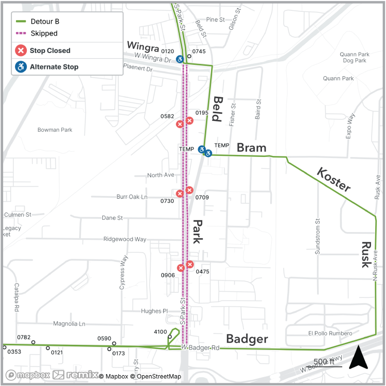 route b detour map