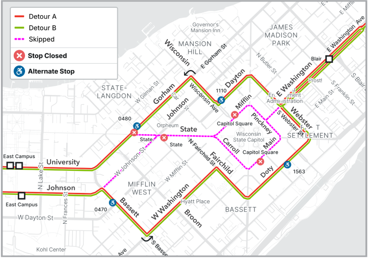 detour map downtown and state st.