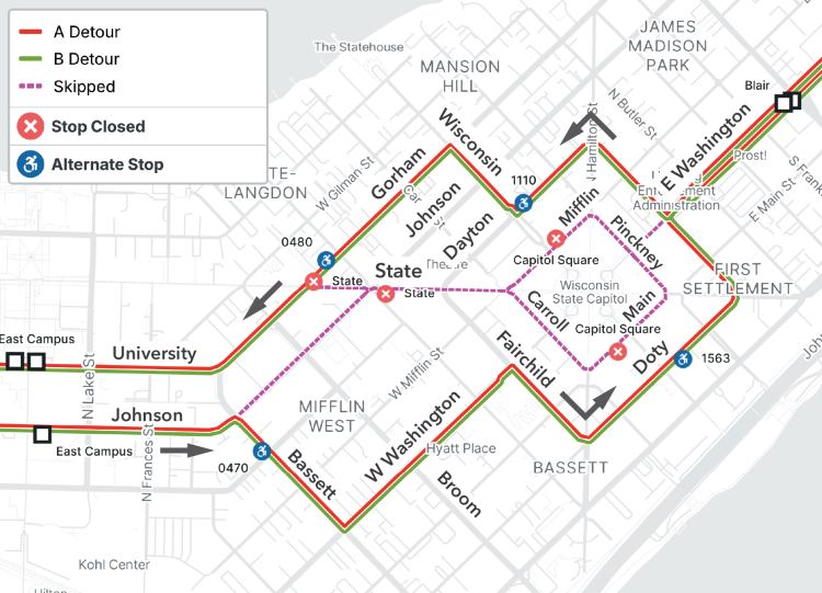 detour map for route a and b