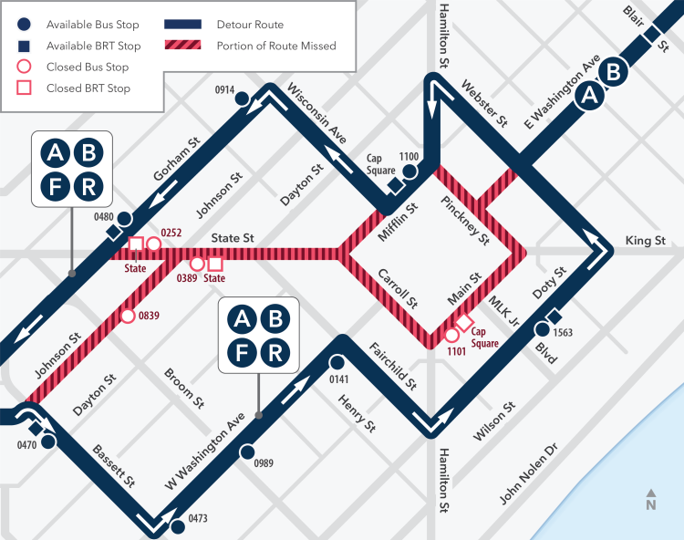 buses detouring from state st and most of capitol
