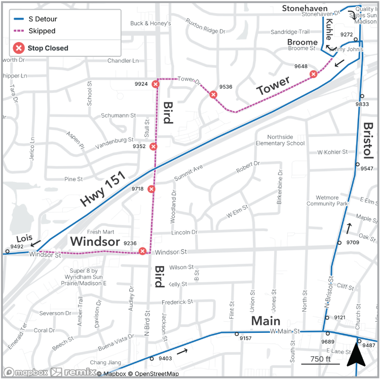 route s detour map