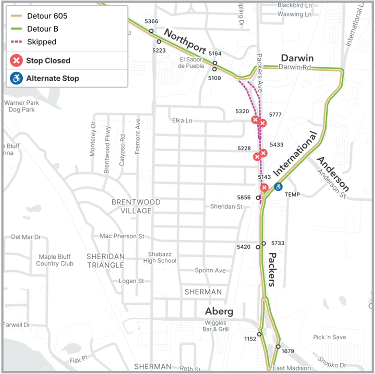 Packers Ave. detour map
