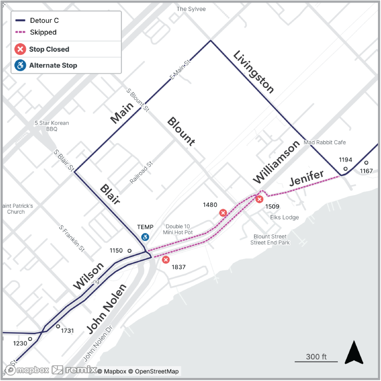 route c detour on williamson