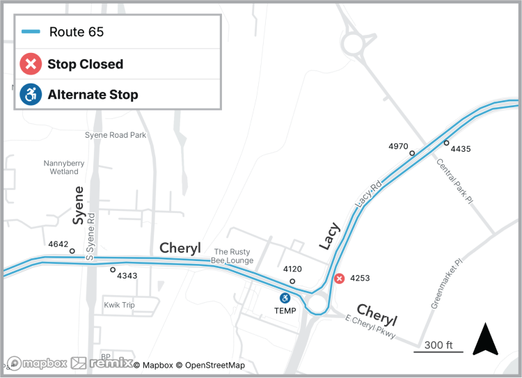 bus stop closure on cheryl and lacy rd