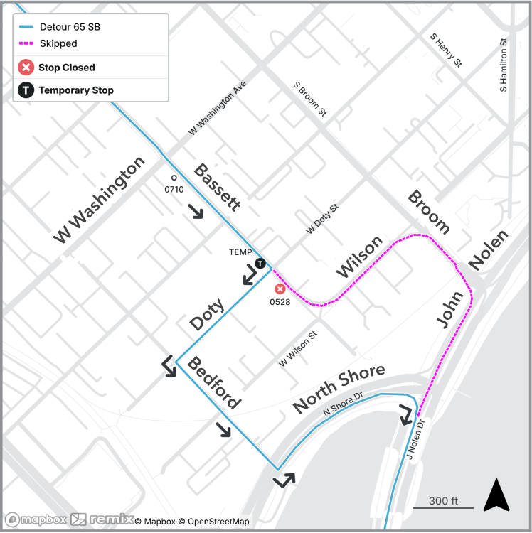 S. Broom St. detour for Route 65