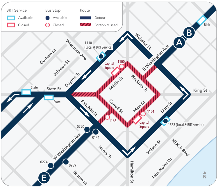 Detour map for capitol street closures.