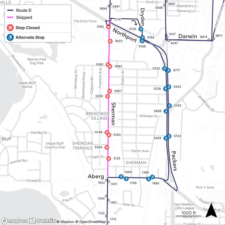 route d2 detouring from sherman ave