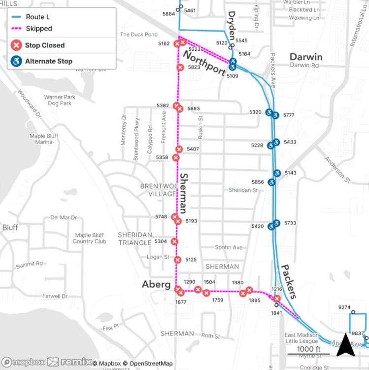 route l detouring from sherman ave