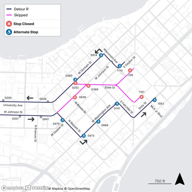 route r detouring from state st and capitol