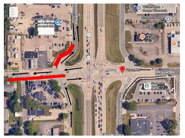 Lane closures on Pflaum at S Stoughton Road for construction project on Pflaum Rd.