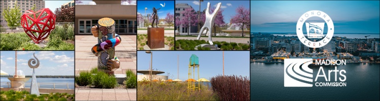 Various vibrant art sculptures are showcased on the rooftop and terrace at Monona Terrace