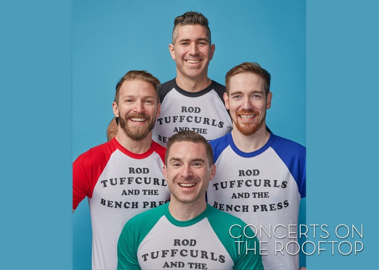 4 guys in baseball jersey type shirts standing in a diamond shape