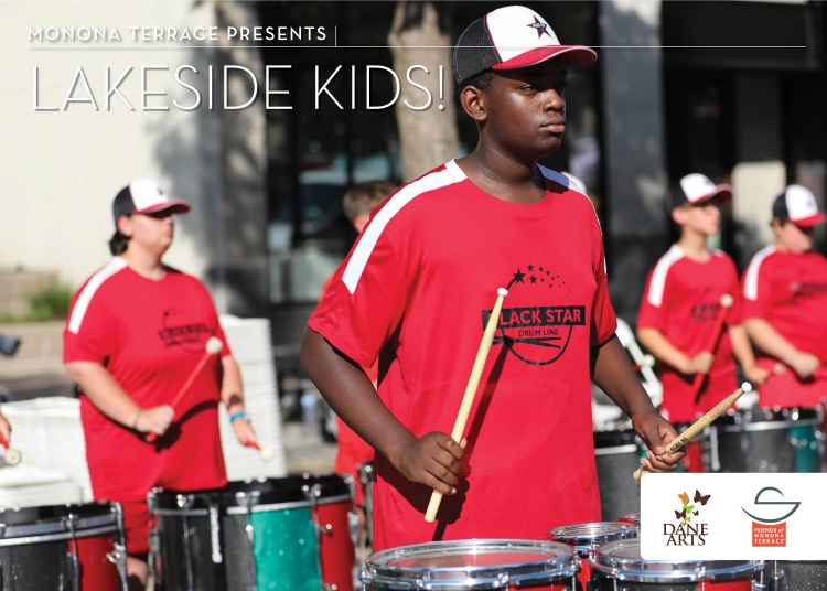 Youth drummers dressed in red tees & baseball caps