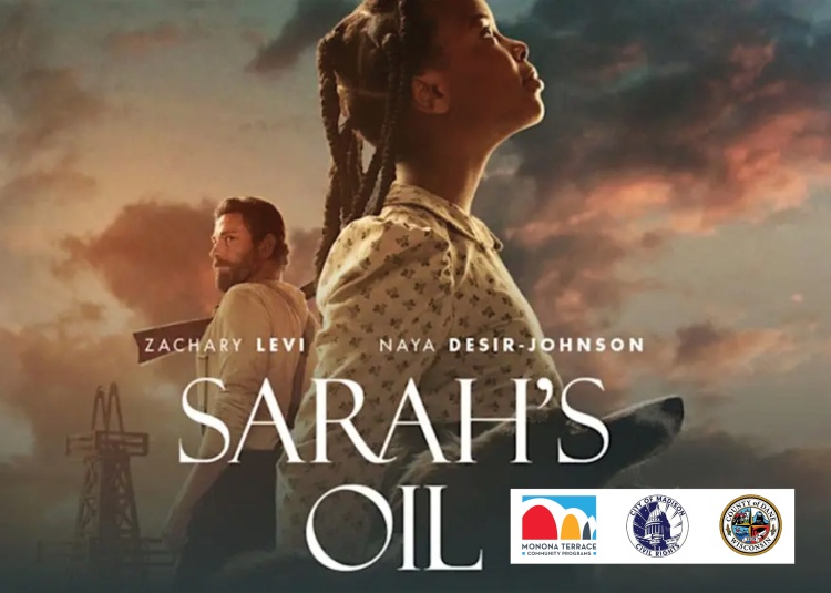 13-year-old Black girl looking up to a cloudy sky in forefront, set beside her facing the other way in background an adult white male facing the other way 