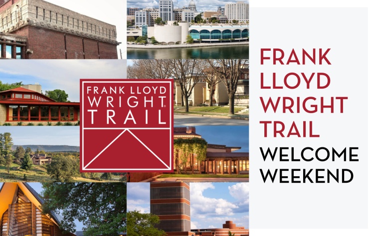 6 images of different Frank Lloyd Wright buildings 