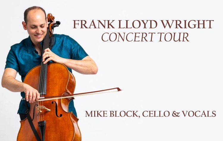 smiling man in bright blue shirt against white background playing cello 