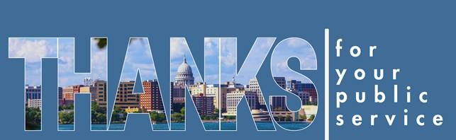 The word Thanks with the Madison skyline in the background of the letters