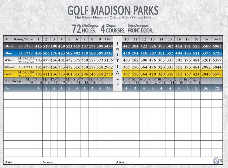 Yahara Hills Golf Course - East score card