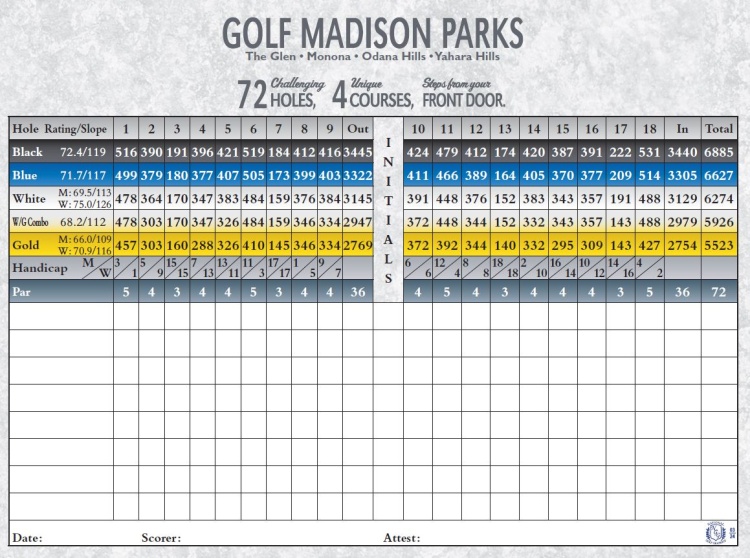 Yahara Hills Golf Course - West score card